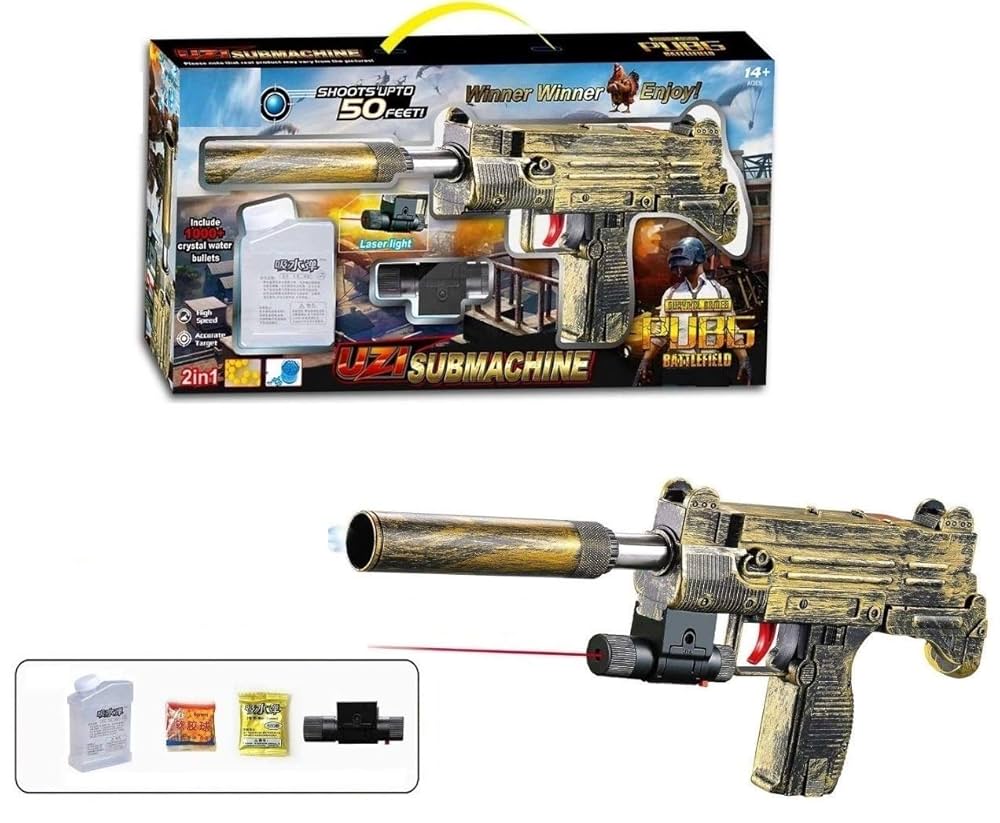 FunBlast Pubg Theme Uzi Submachine Gun Toy Set with 1000+